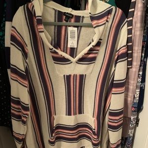 Striped hooded pullover.